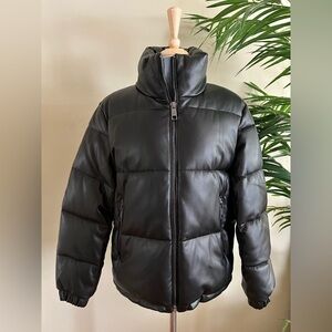 The Kooples Black Down Puffer Jacket – Faux Leather – Size 1 (US S)